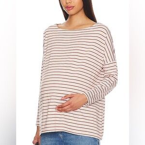 HATCH The Long Sleeve Tee Mauve Pink Cream Stripe Boatneck Size 3